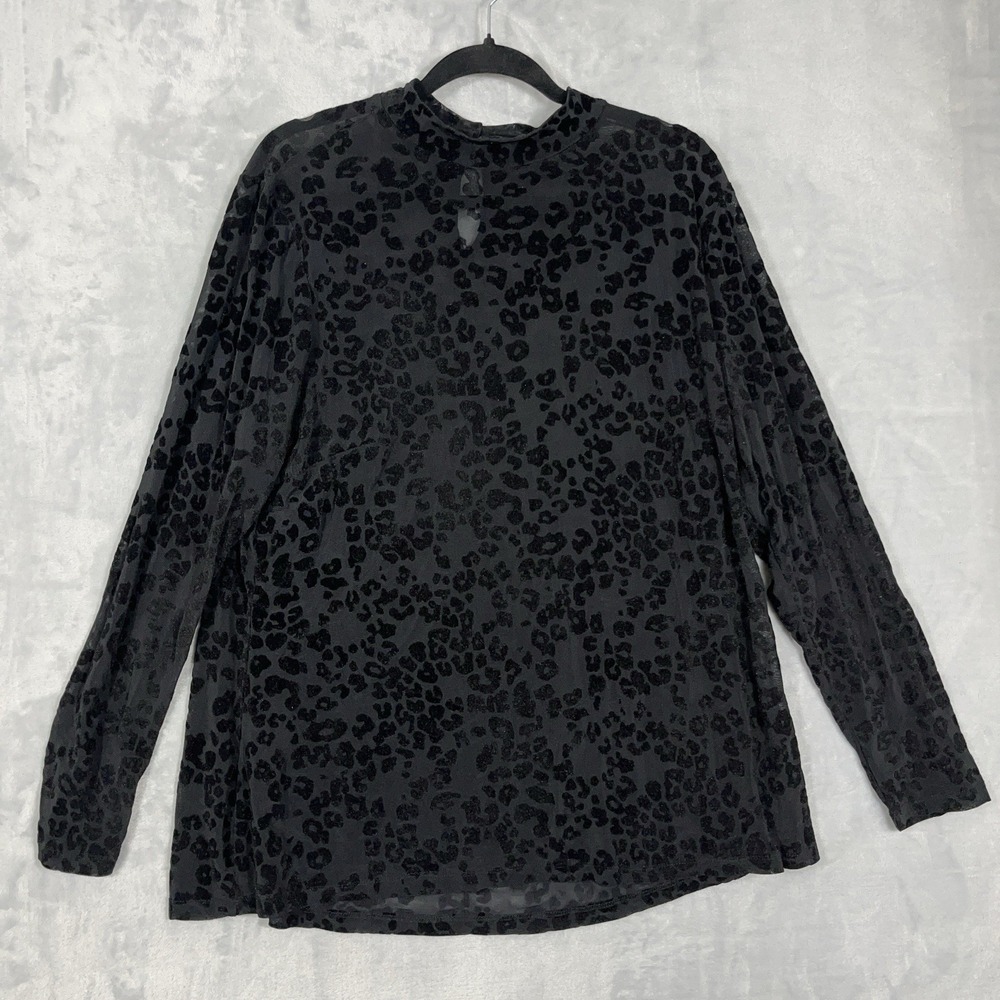 Lane Bryant Velvet Burnout Leopard Top 22/24 3x Black Sheer Vamp Whimsigoth
